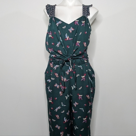 NWT Matilda Jane green butterfly & hummingbird ruffle strap tie waist jumpsuit M - Picture 2 of 12